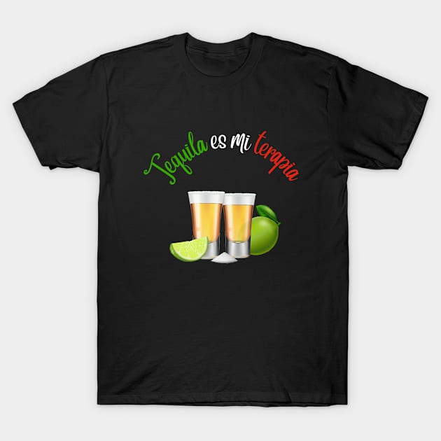 Tequila is my Therapist; lime and shots T-Shirt by Thread Vibez